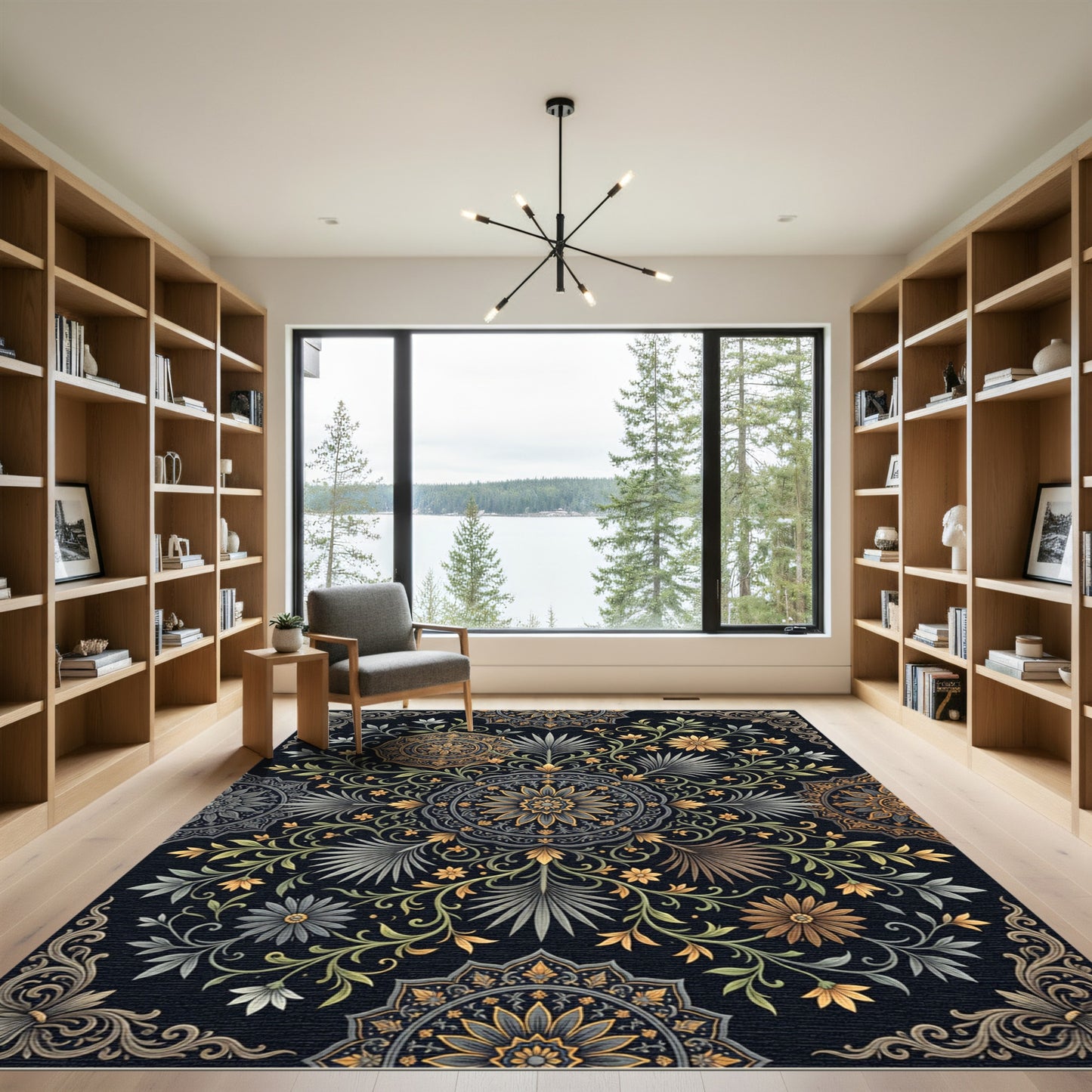 Antique Gold Floral Vine Medallion Rug
