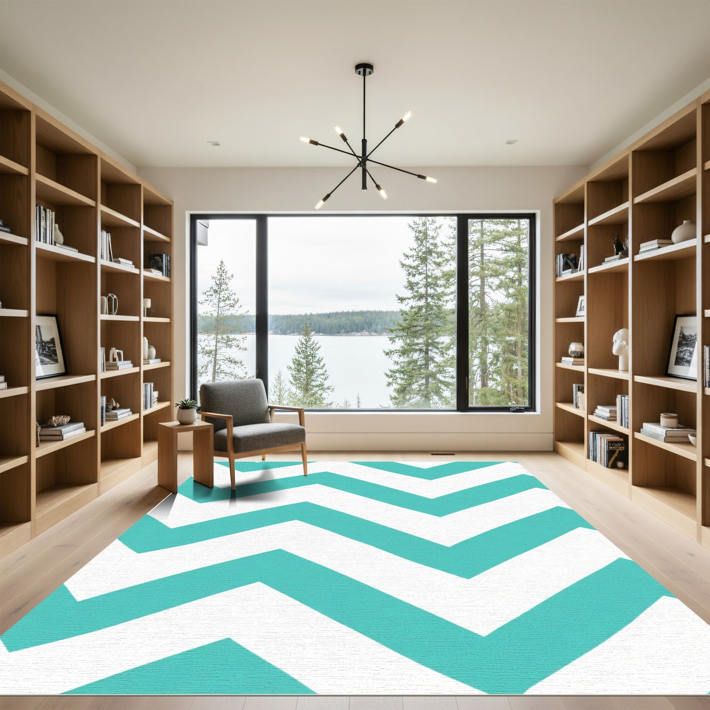 Turquoise White Zigzag Stripe Rug