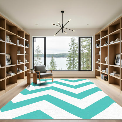 Turquoise White Zigzag Stripe Rug