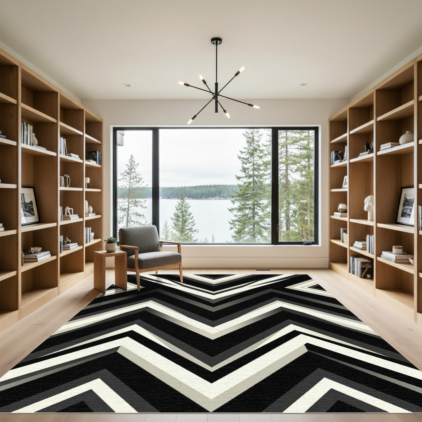 Monochromatic Chevron Zigzag Geometric Rug