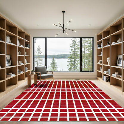 Crimson White Squared Repeating Grid Rug