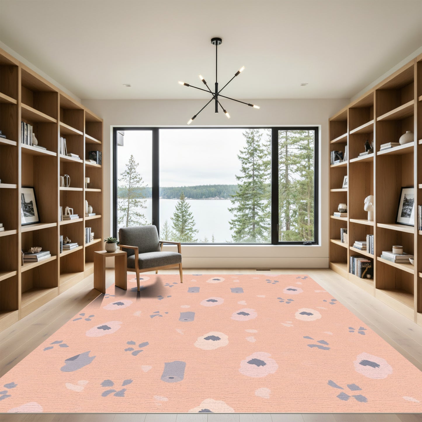Soft Peach Abstract Floral Garden Rug