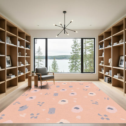 Soft Peach Abstract Floral Garden Rug