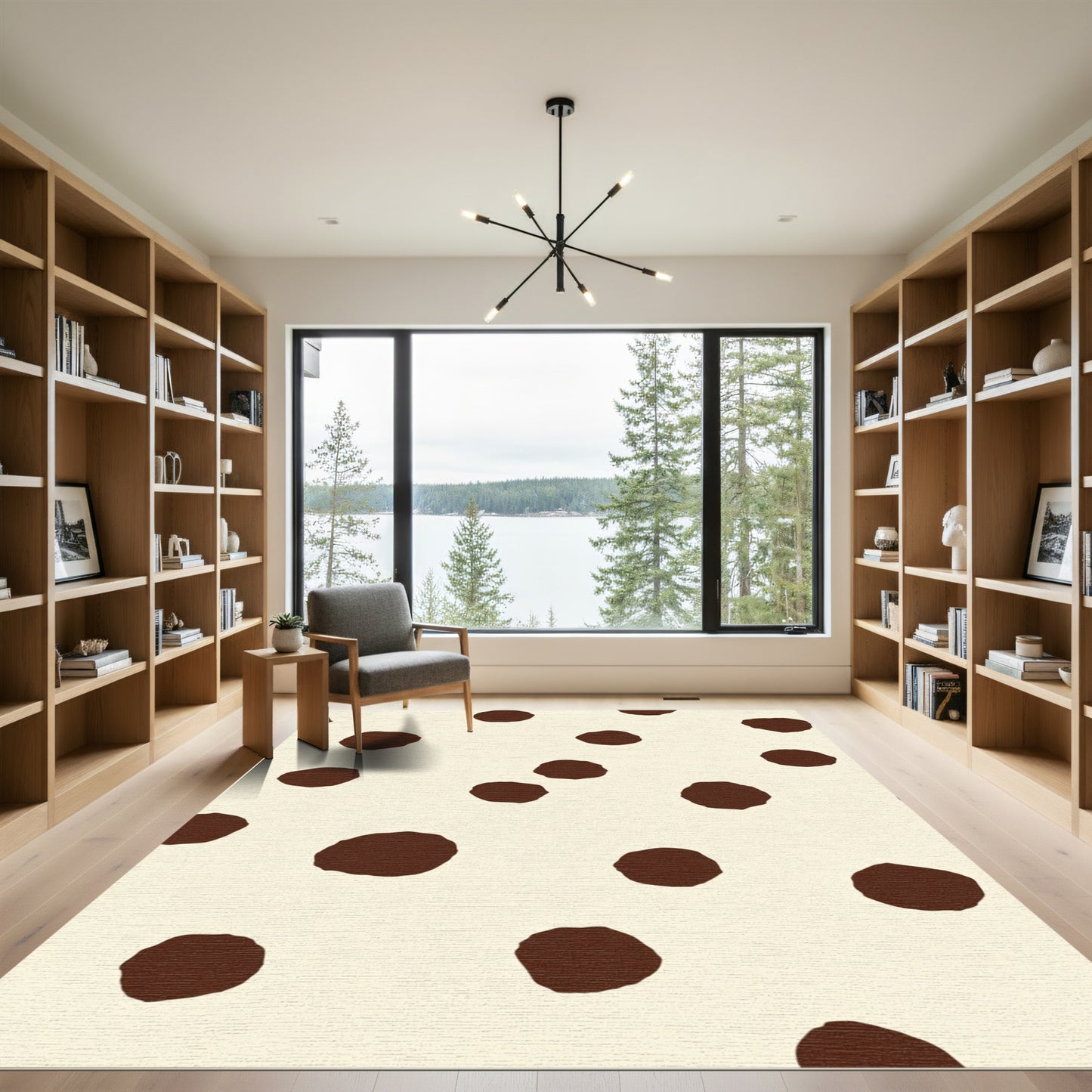 Brown Polka Dot Cream Abstract Rug