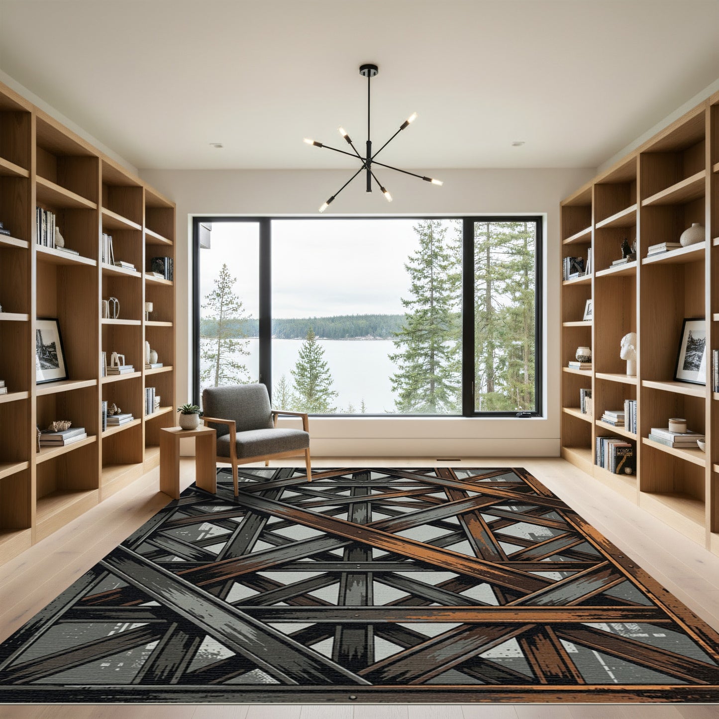 Industrial Steel Beam Intersection Rug