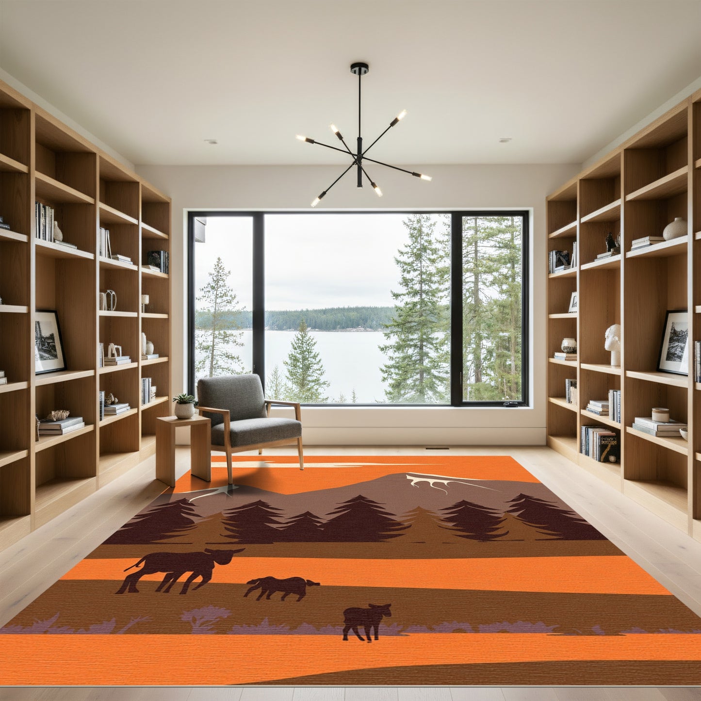 Warm Sunset Mountain Woodland Herd Rug