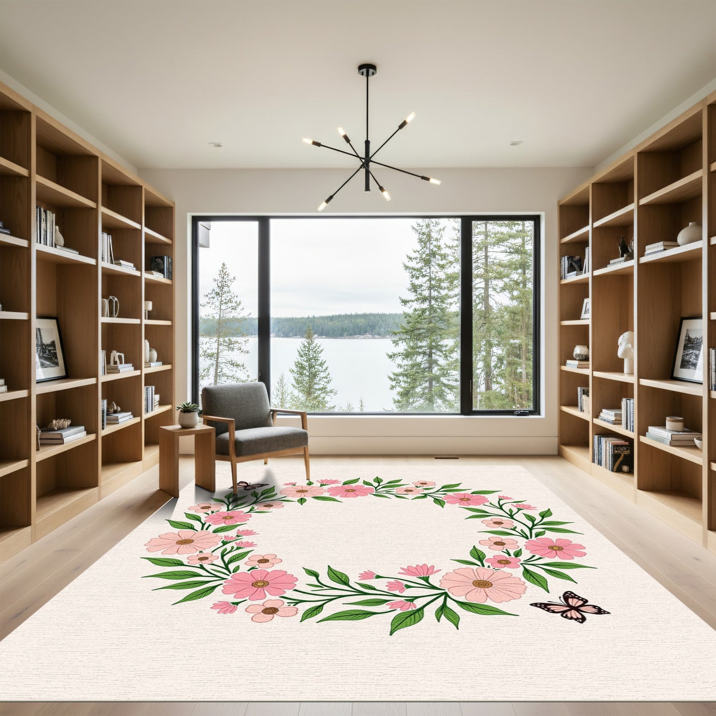 Pink Floral Butterfly Garland Rug