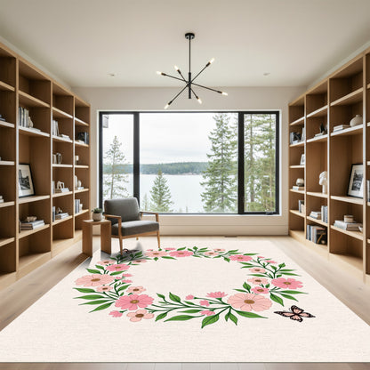 Pink Floral Butterfly Garland Rug