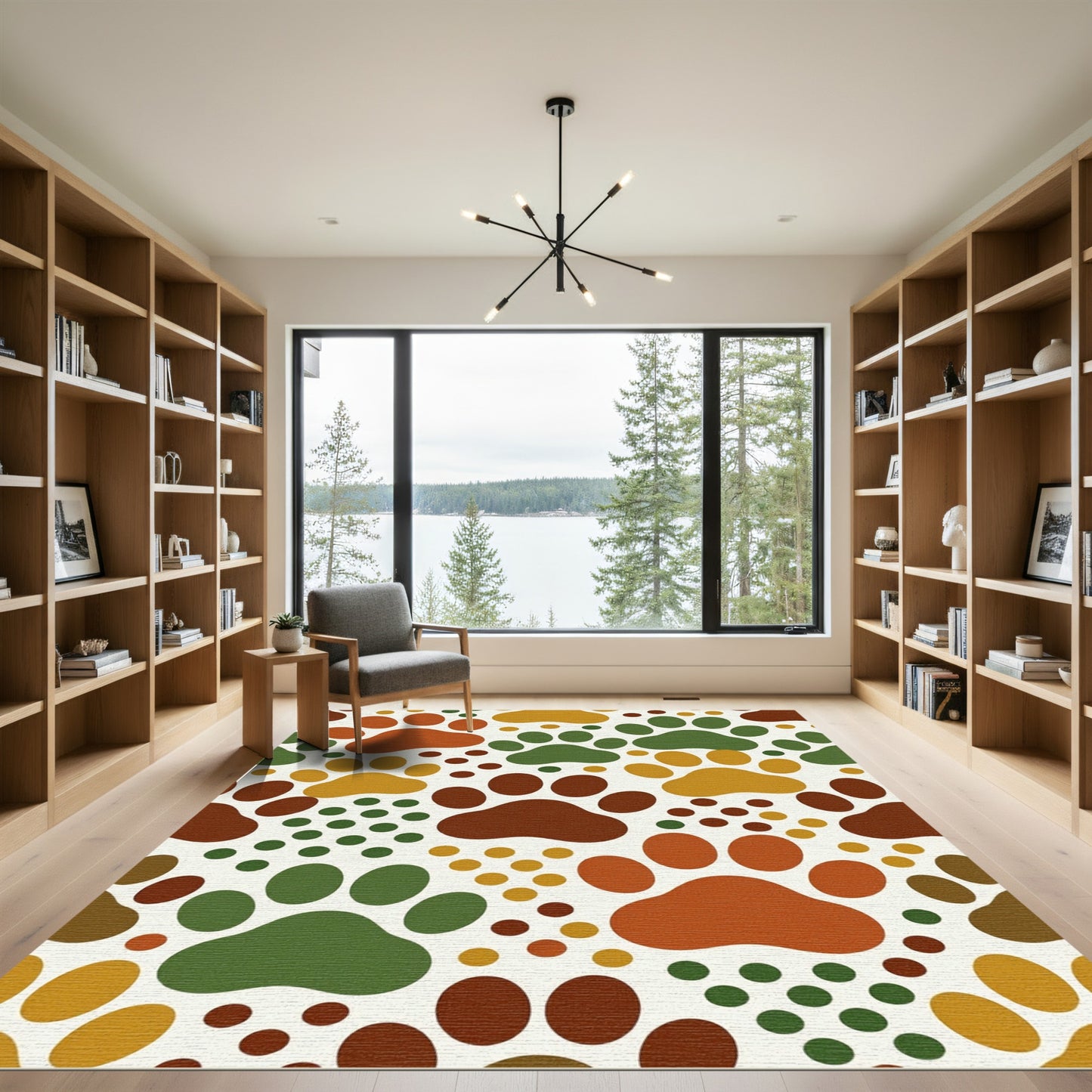 Playful Earthy Tone Paw Footprint Rug