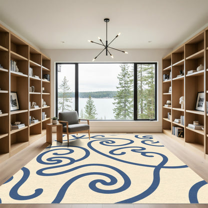 Navy Blue Swirl Abstract Organic Rug