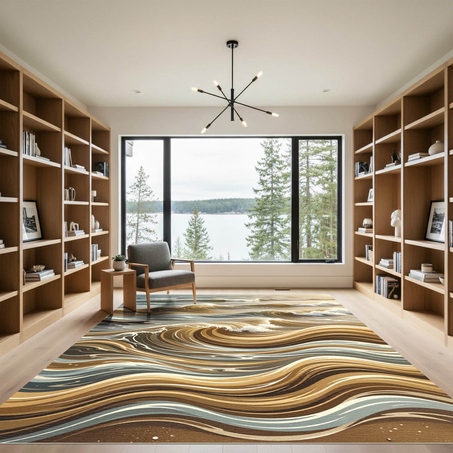 Golden Brown Waves Ocean Abstract Rug