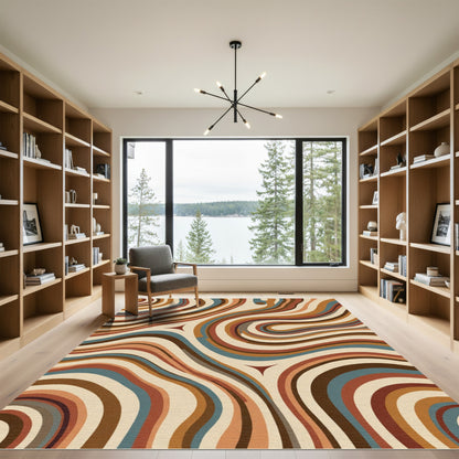 Retro Earthy Swirl Abstract Rug