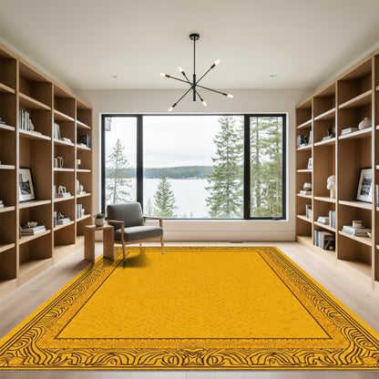Ornate Golden Bordered Abstract Field Rug