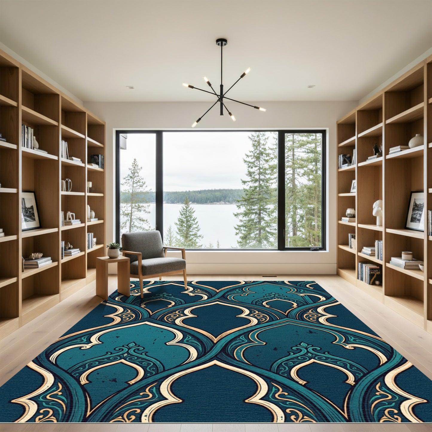 Teal Archway Scroll Ornate Tapestry Rug