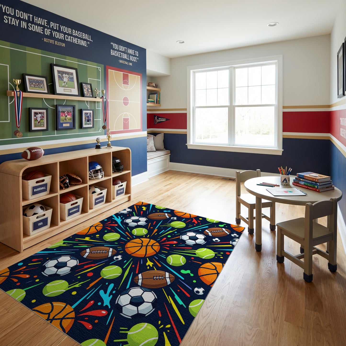 Vibrant Sports Balls Explosive Splatter Rug