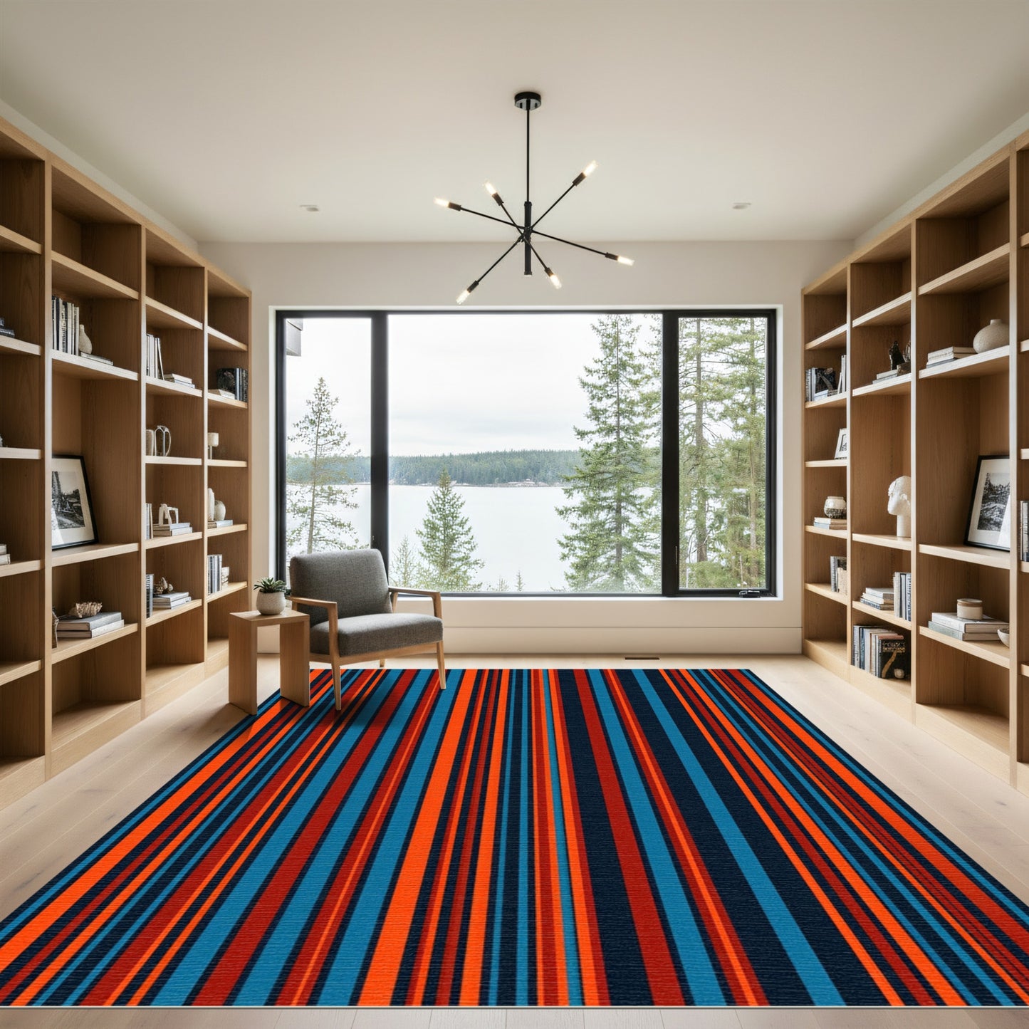 Bold Red Blue Vertical Stripe Rug