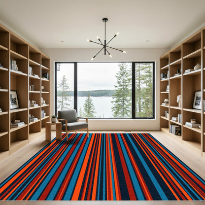 Bold Red Blue Vertical Stripe Rug