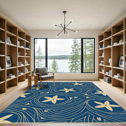 Deep Blue Starflower Swirl Rug