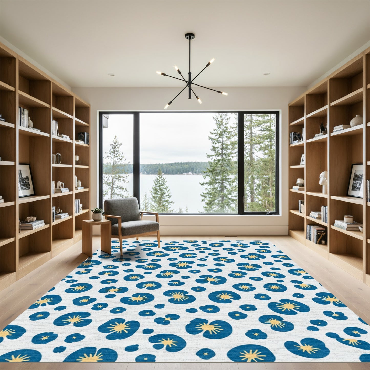 Blue Yellow Floral Scatter Rug