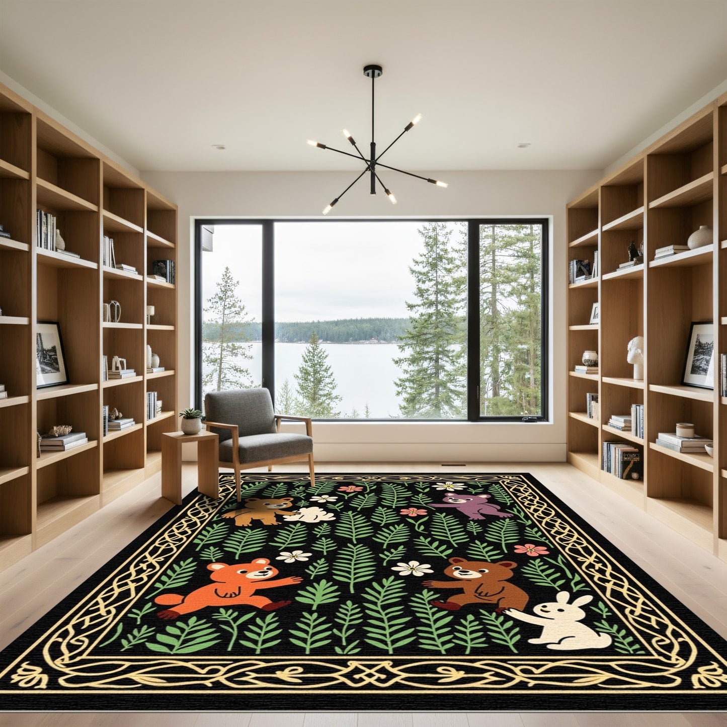 Whimsical Woodland Bears and Blossoms Rug