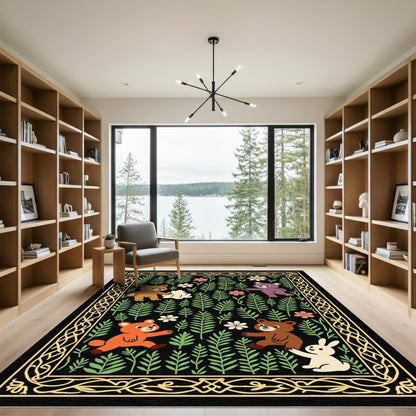 Whimsical Woodland Bears and Blossoms Rug