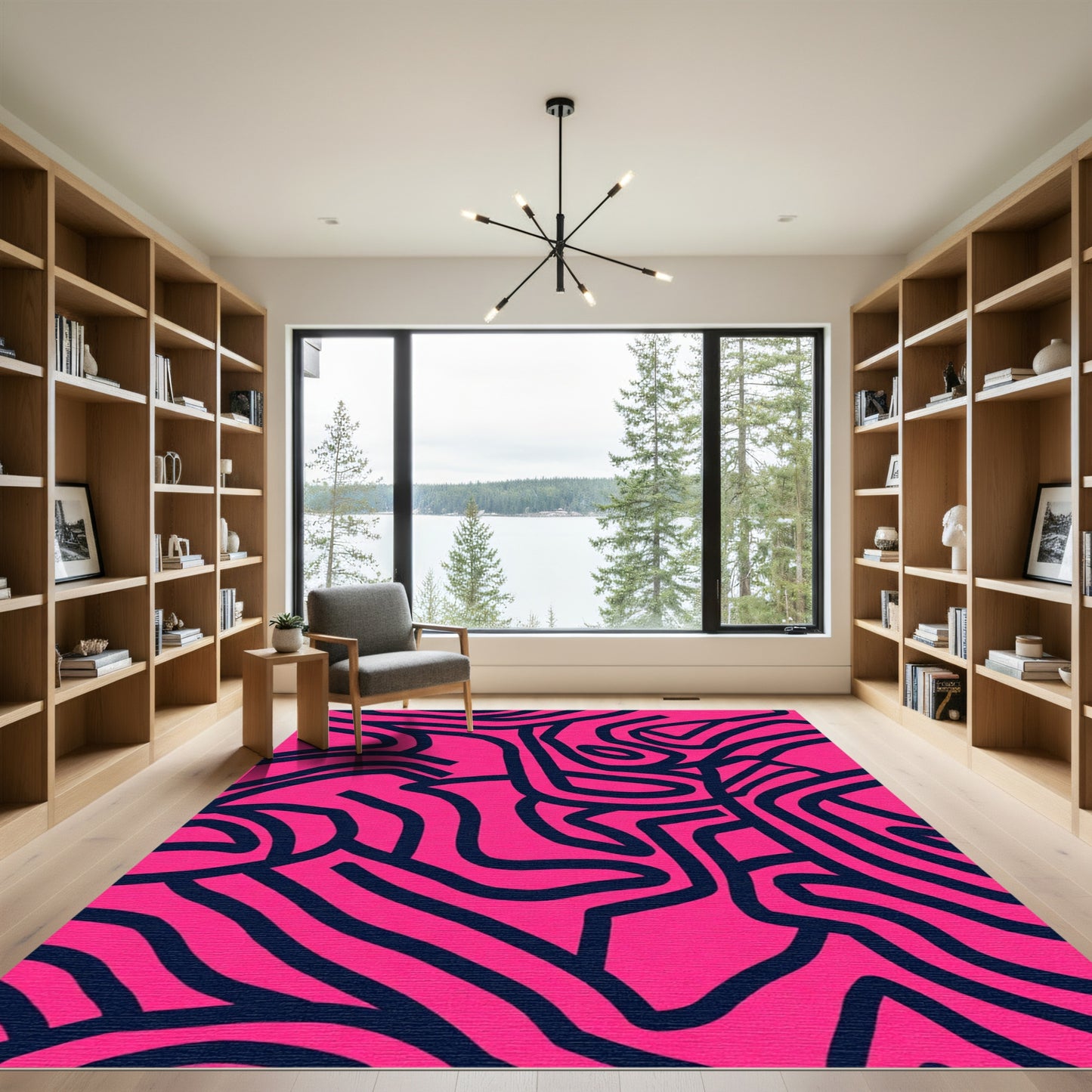 Vibrant Pink Abstract Flowing Lines Rug