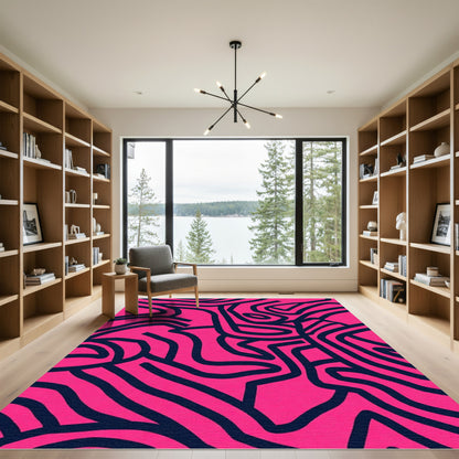 Vibrant Pink Abstract Flowing Lines Rug