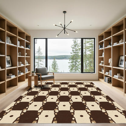 Chocolate Tan Checkerboard Geometric Rug
