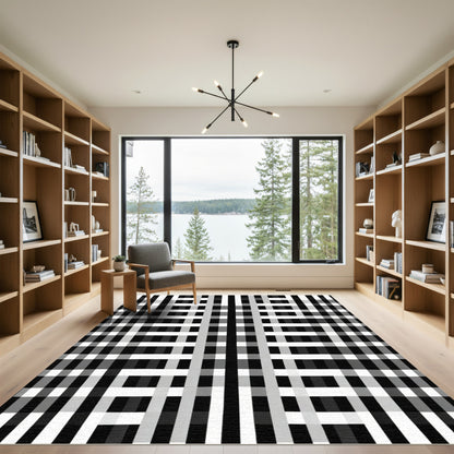 Monochrome Gingham Plaid Grid Rug