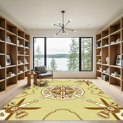 Earthy Yellow Brown Radial Sunburst Rug