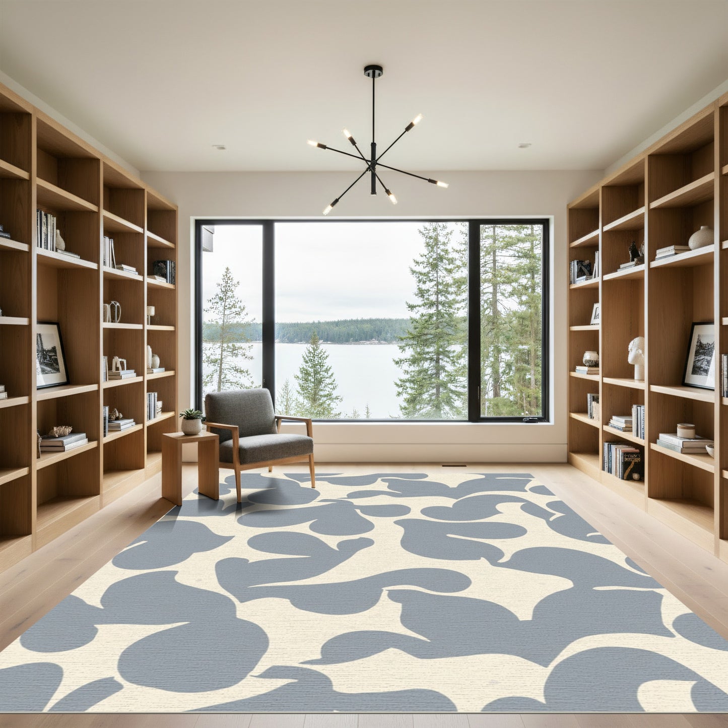 Muted Blue Abstract Organic Shapes Rug