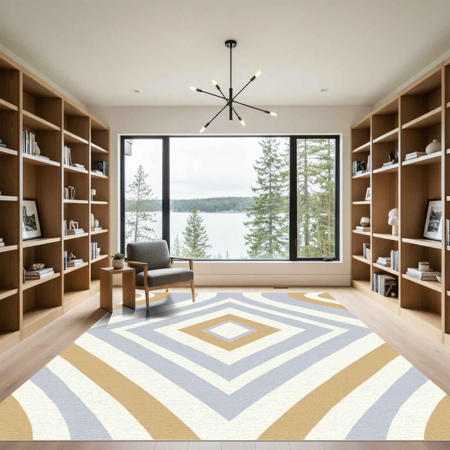 Ochre Blue White Diamond Stripe Rug