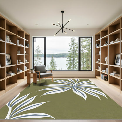 Olive Green Tropical Leaf Medley Rug