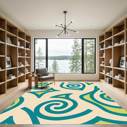 Teal Yellow Swirl Organic Form Rug