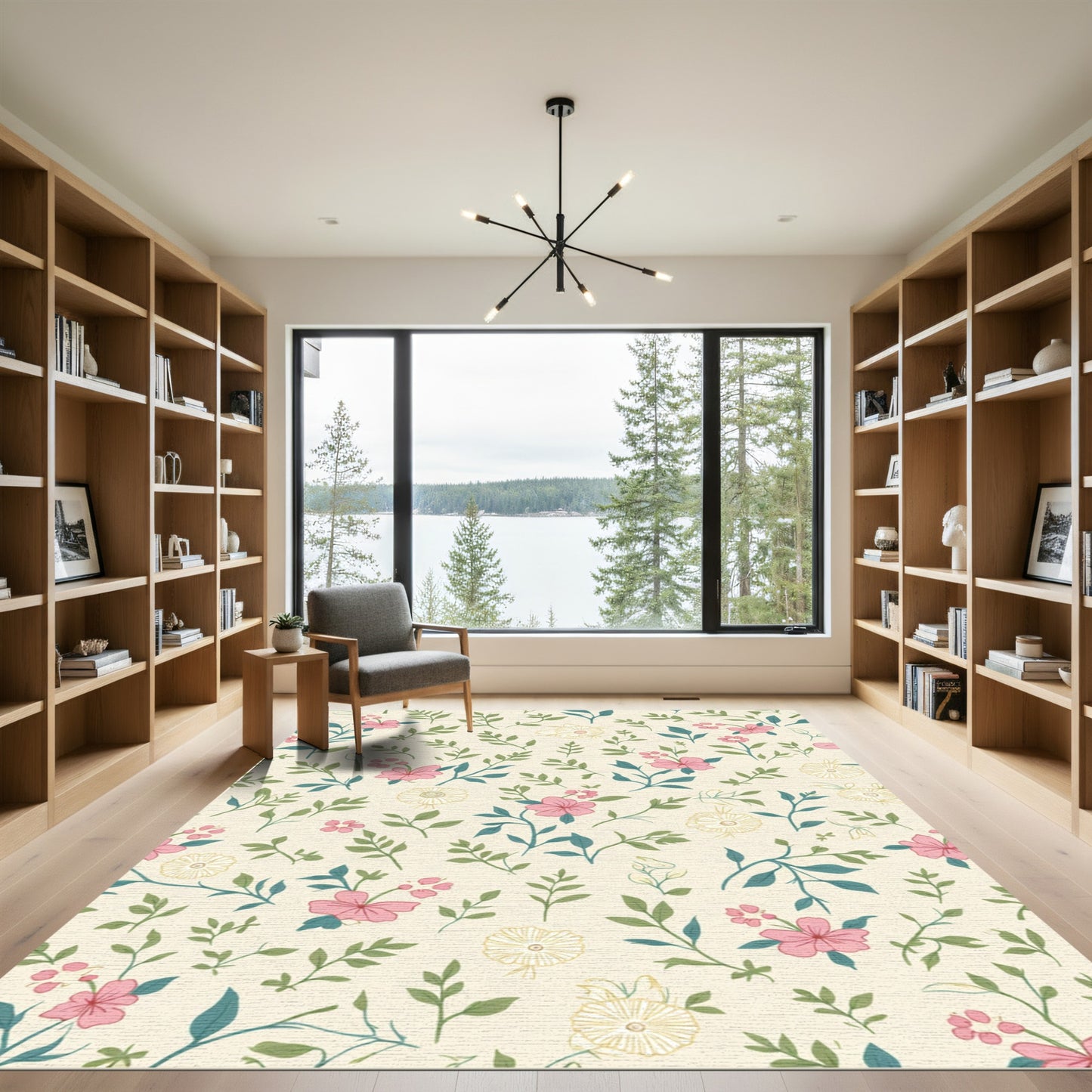 Light Cream Pink Floral Botanical Sprigs Rug