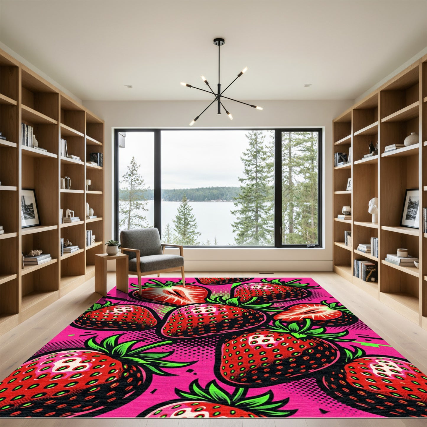 Vibrant Red Strawberry Pop Art Rug