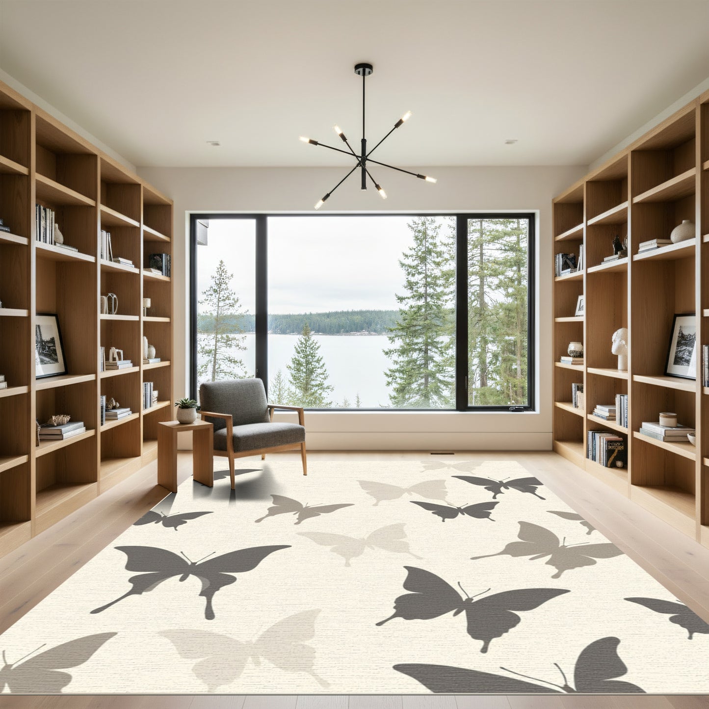 Whimsical Gray Butterfly Garden Rug