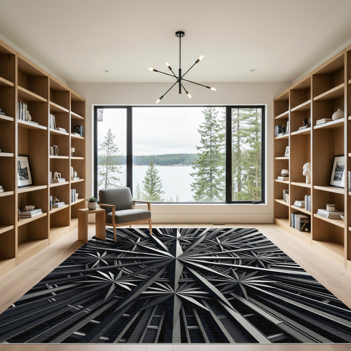 Monochromatic Starburst Geometric Metallic Medallion Rug