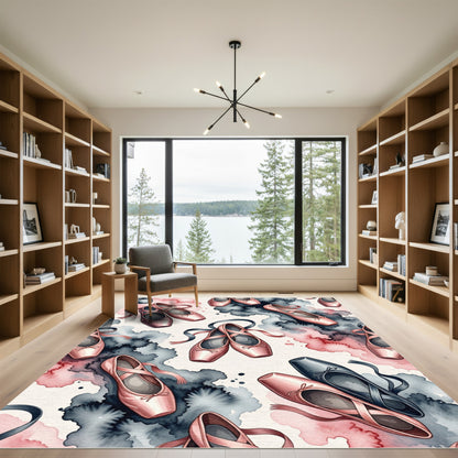 Watercolor Ballet Slipper Ribbon Abstract Art Rug