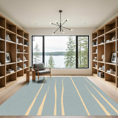 Soft Blue Beige Dripping Lines Rug