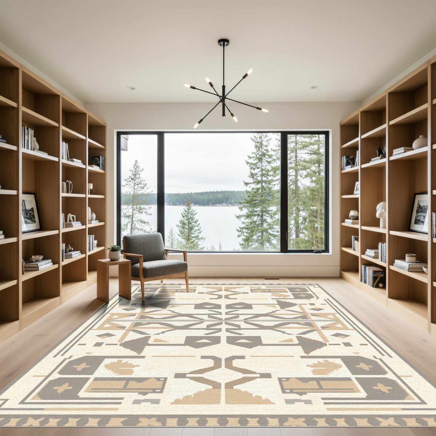 Neutral Tan Geometric Tribal Abstract Rug