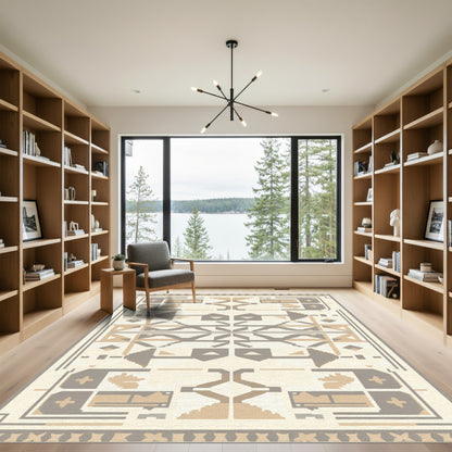 Neutral Tan Geometric Tribal Abstract Rug