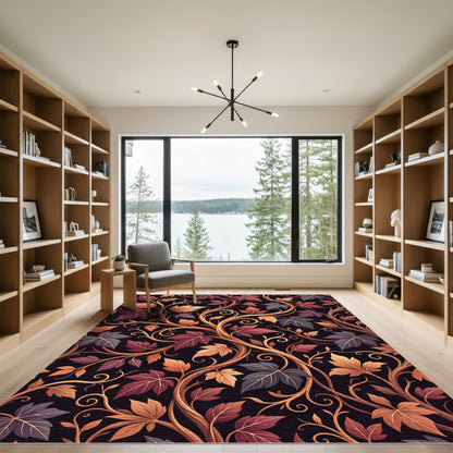 Autumnal Copper Vine Foliage Scroll Rug