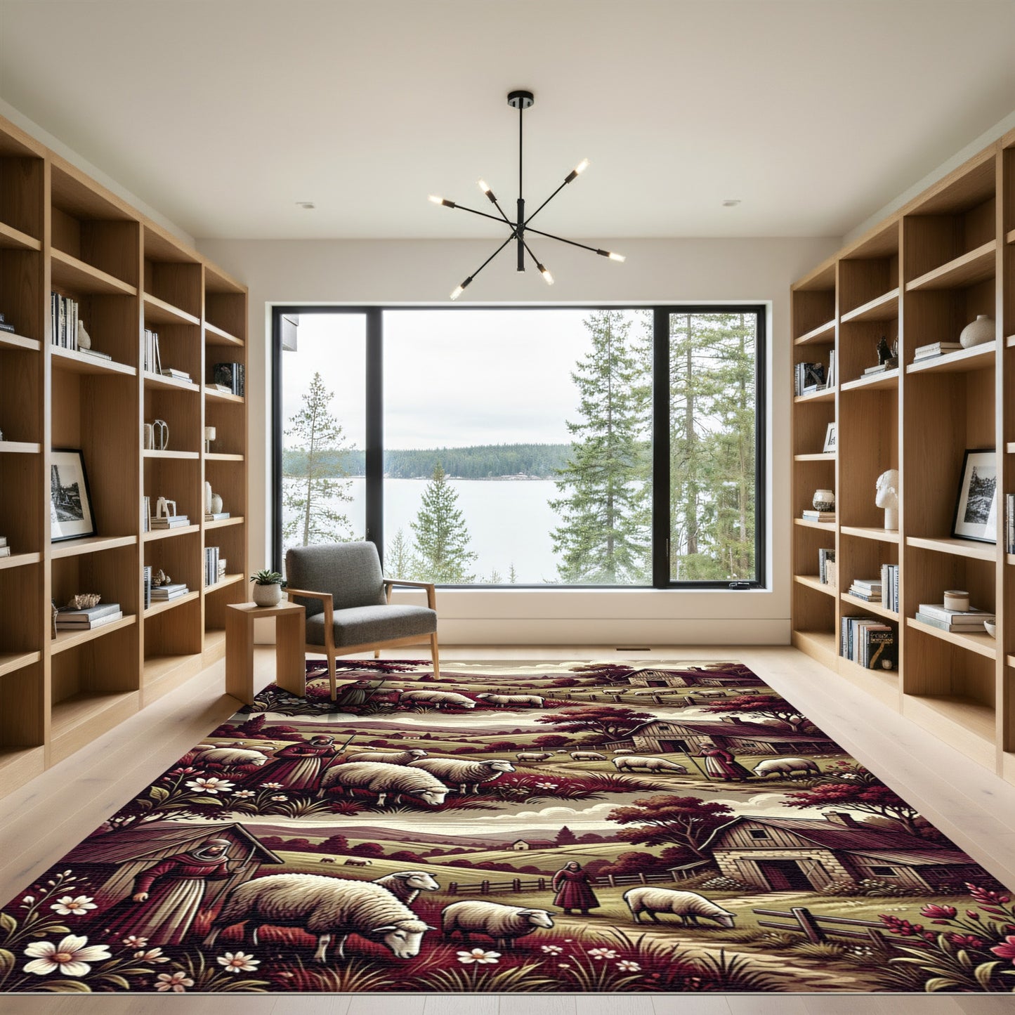 Pastoral Scenic Sheep Meadow Landscape Rug