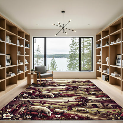 Pastoral Scenic Sheep Meadow Landscape Rug