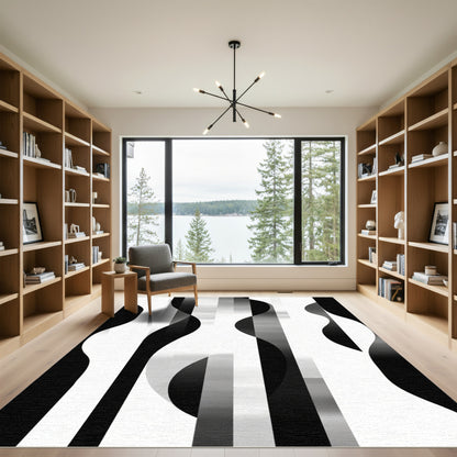 Monochrome Vertical Wave and Stripe Rug
