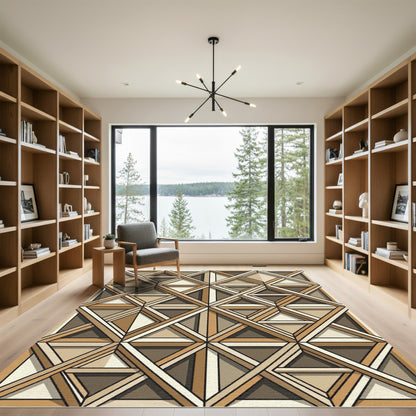 Geometric Neutral Tones Lattice Framed Square Rug