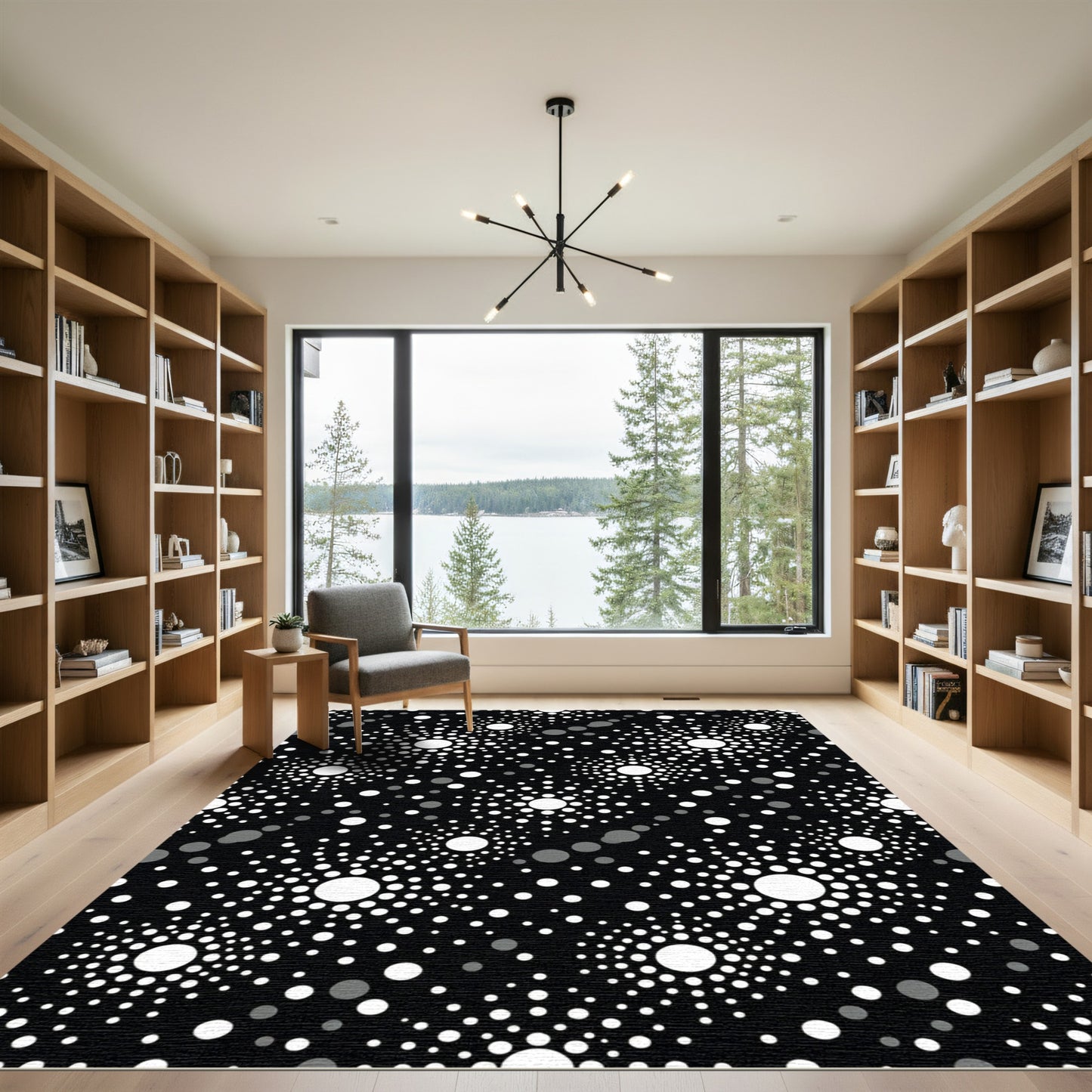 Black White Circles Starburst Rug