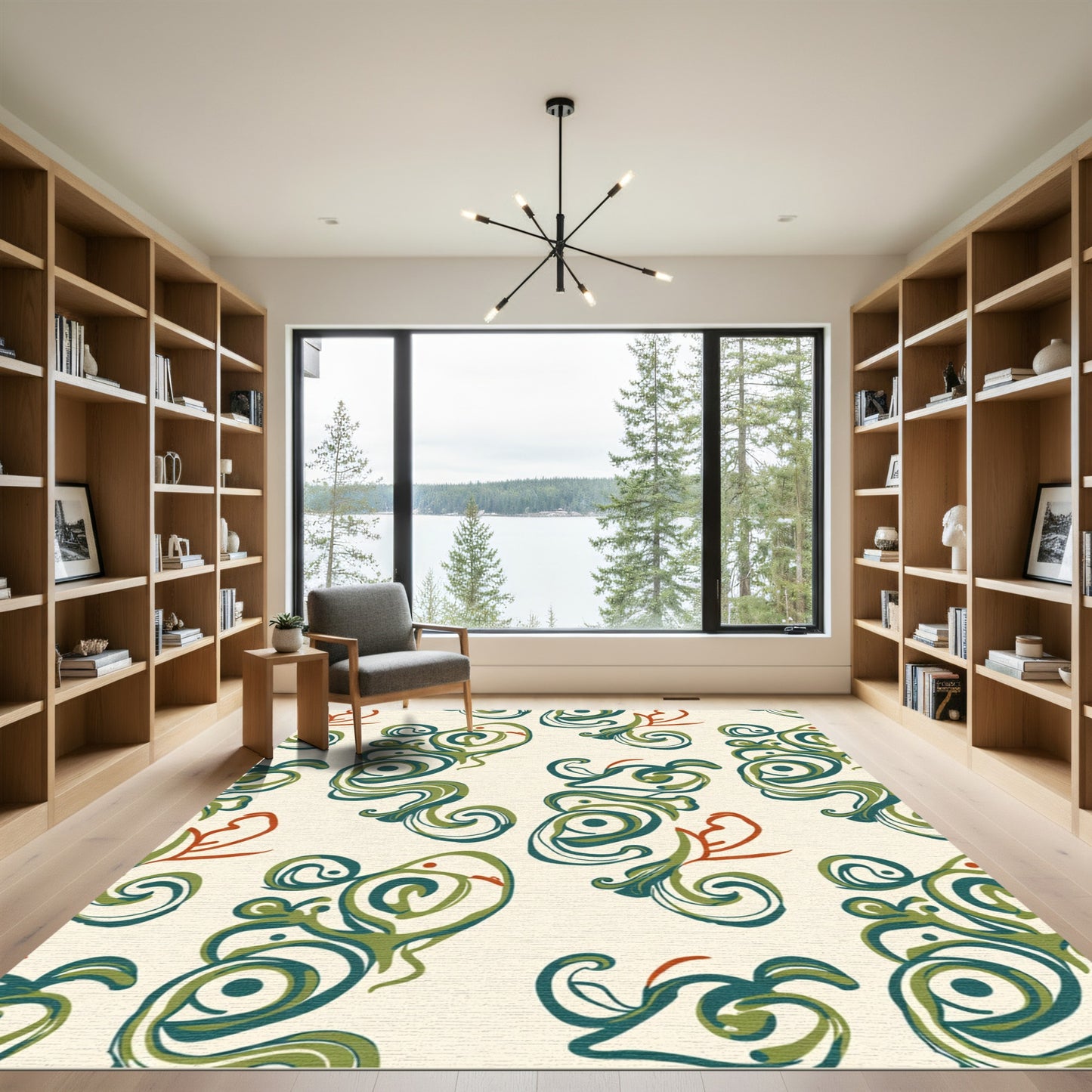 Abstract Teal Green Swirl Art Deco Rug