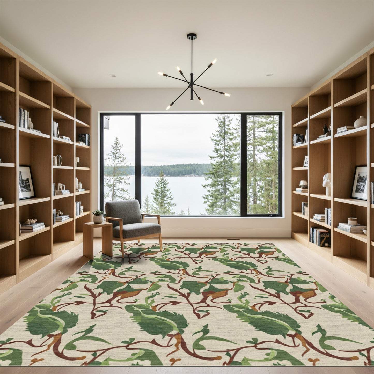 Verdant Leaf Vine Scroll Work Rug
